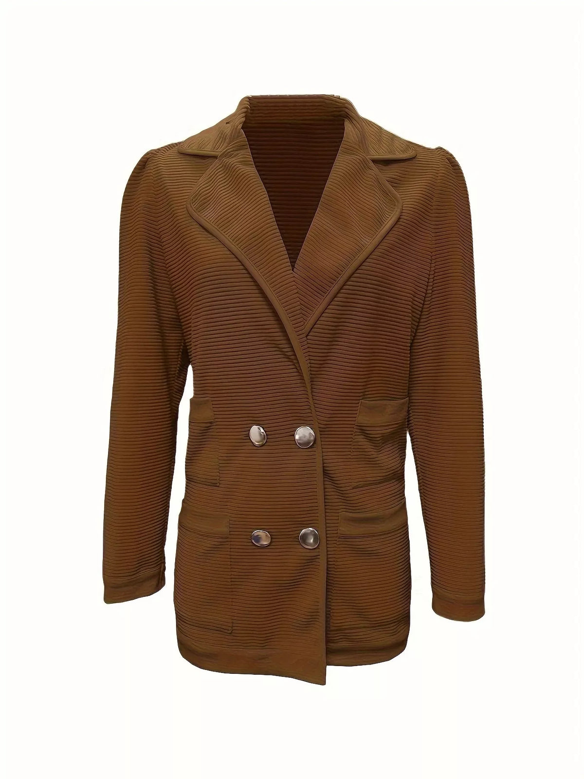 Texture Knit Double-Breasted Blazer - Lilixa.store
