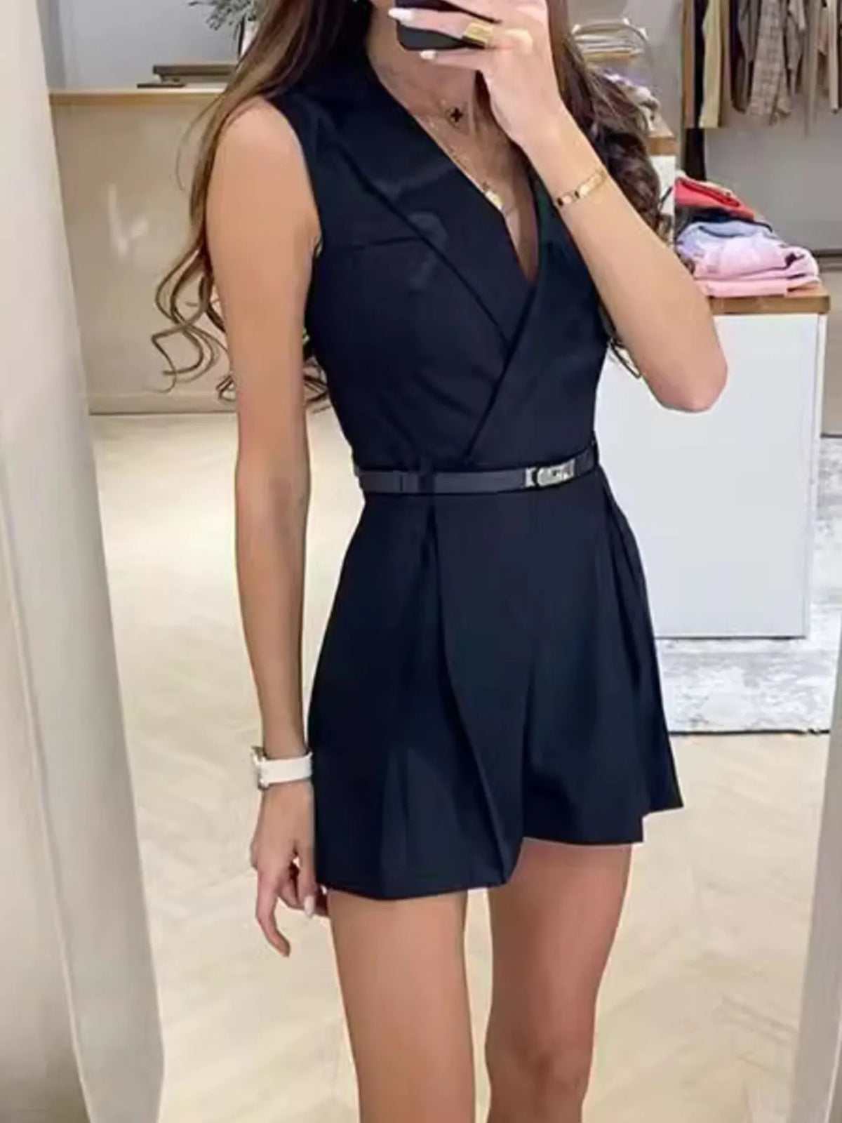 Solid Sleeveless Surplice Romper - Lilixa.store