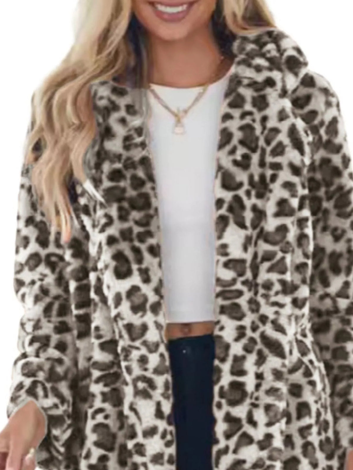 Full Size Leopard Open Front Outerwear Plus Size - Lilixa.store