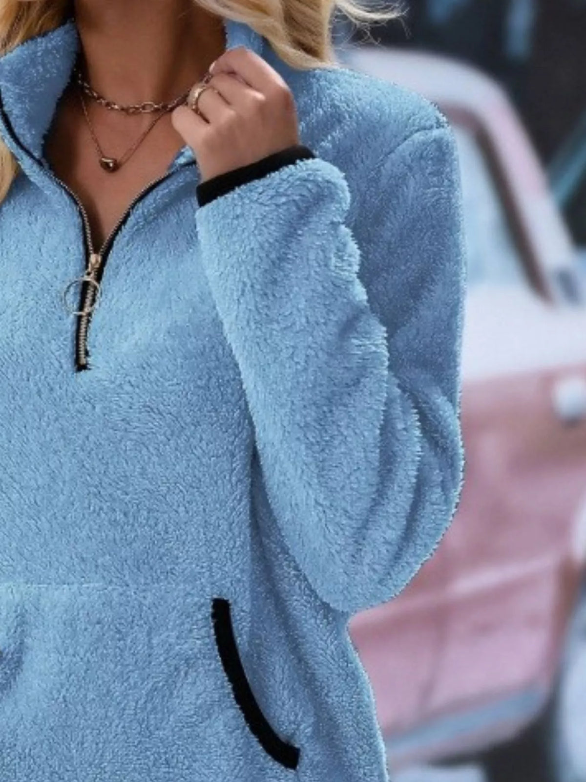 Full Size Cozy Fleece Quarter Zip Long Sleeve Sweatshirt Plus Size - Lilixa.store