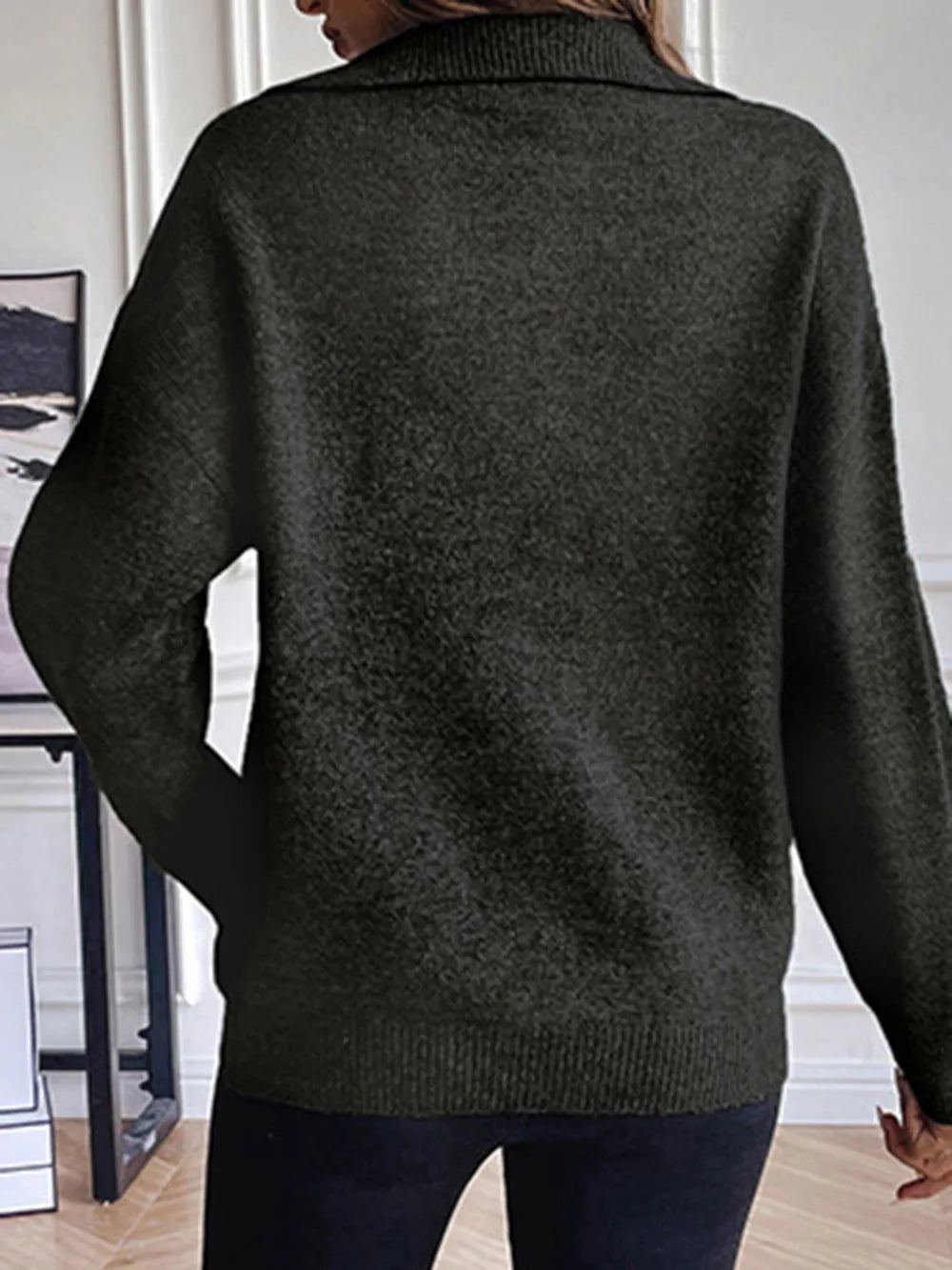 Half Zip Dropped Shoulder Sweater, view 6