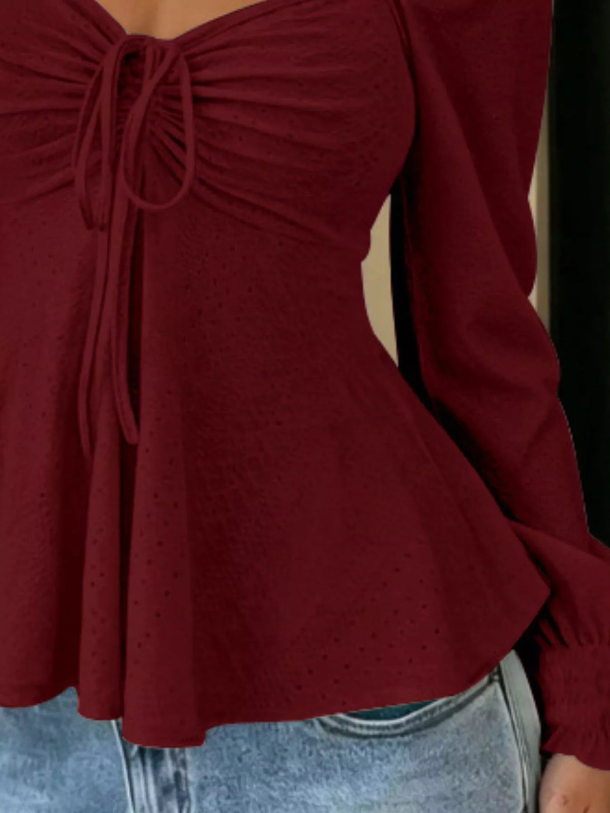 Ruched Sweetheart Neck Long Sleeve Top, view 6