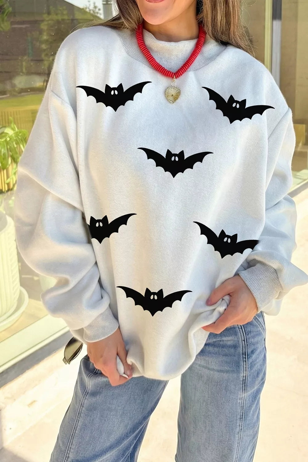 Halloween BOO & Bat Printed Reversible Mock Neck Sweatshirt - Lilixa.store