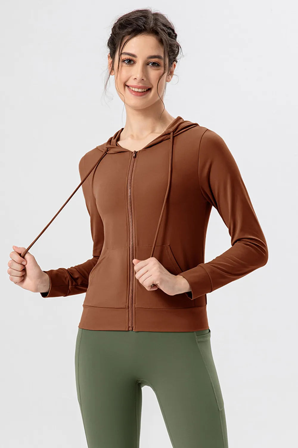 Drawstring Zip Up Hooded Active Outerwear - Lilixa.store