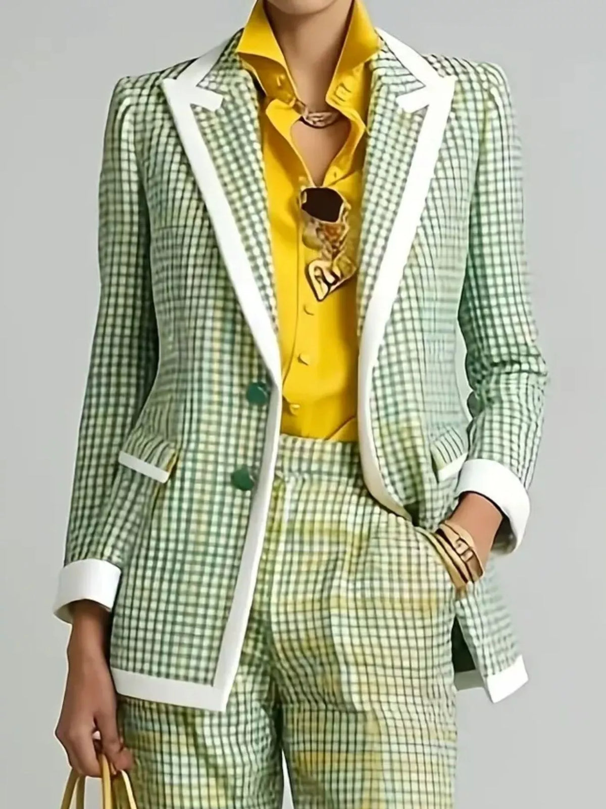 Plaid Blazer and Pants Suit Set - Lilixa.store