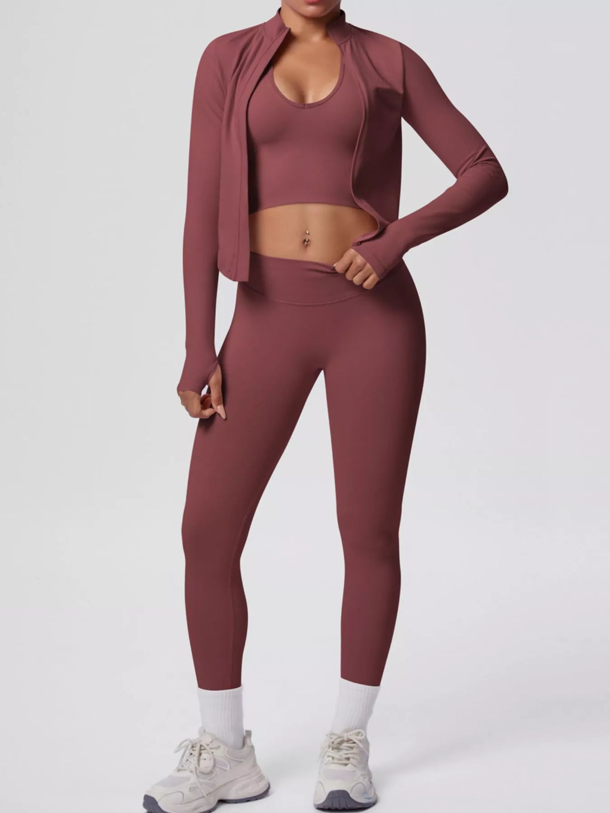 Tank & Zip-Up Jacket and Leggings Three-Piece Active Set - Lilixa.store