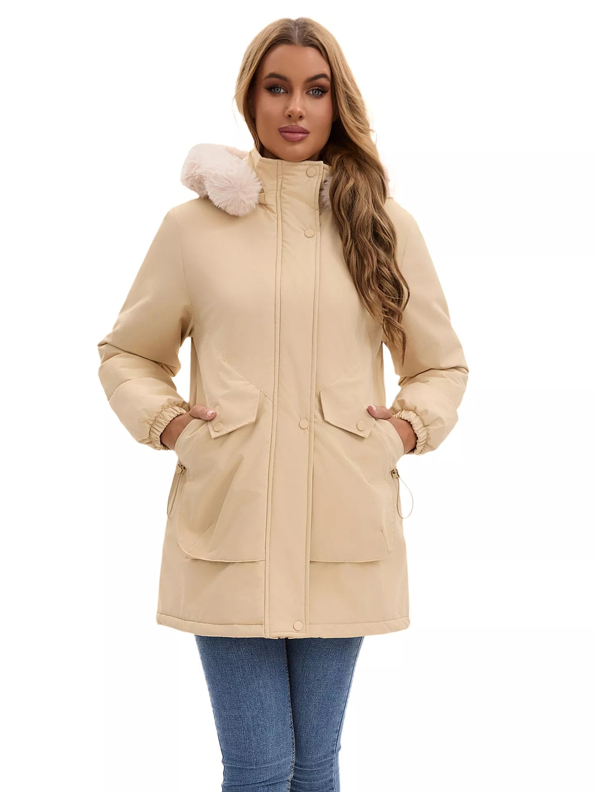 Full Size Fur Hooded Warm Winter Parka Outerwear Plus Size, view 3