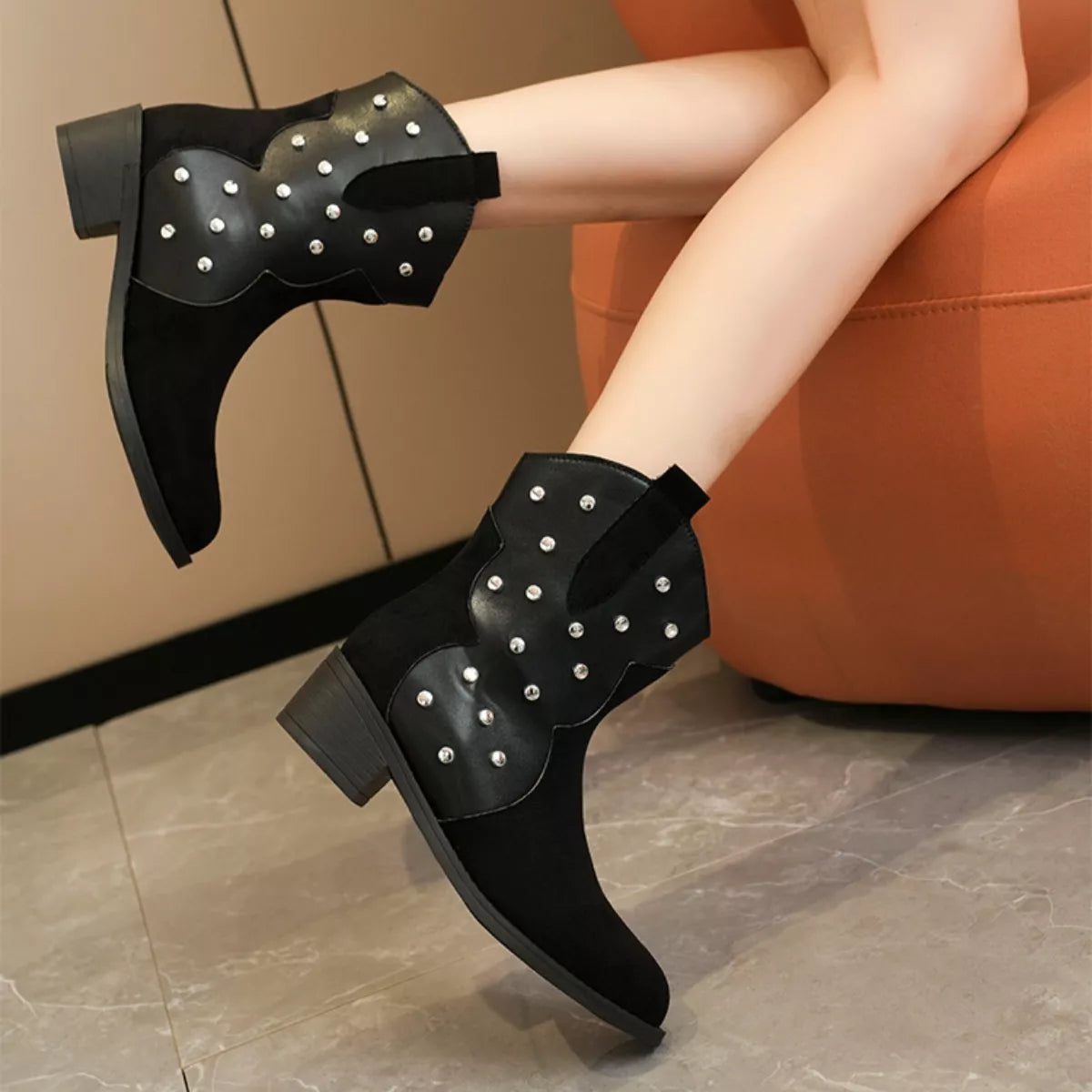 Studded Western Ankle Boots - Lilixa.store