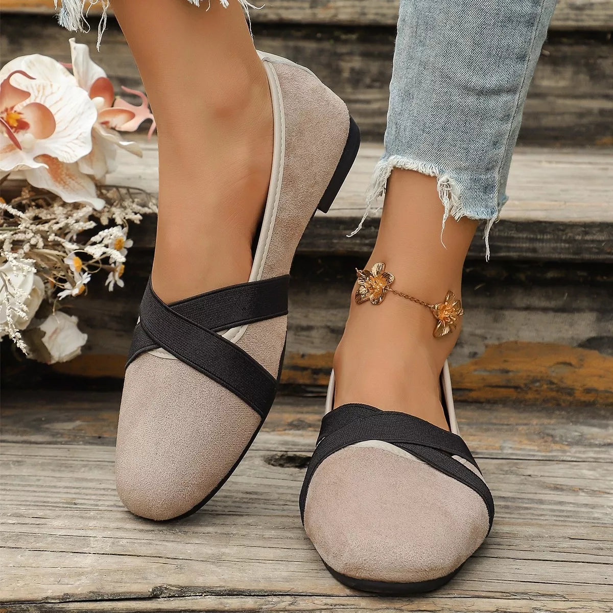 Suede Cross-Strap Slip-On Loafers, view 4