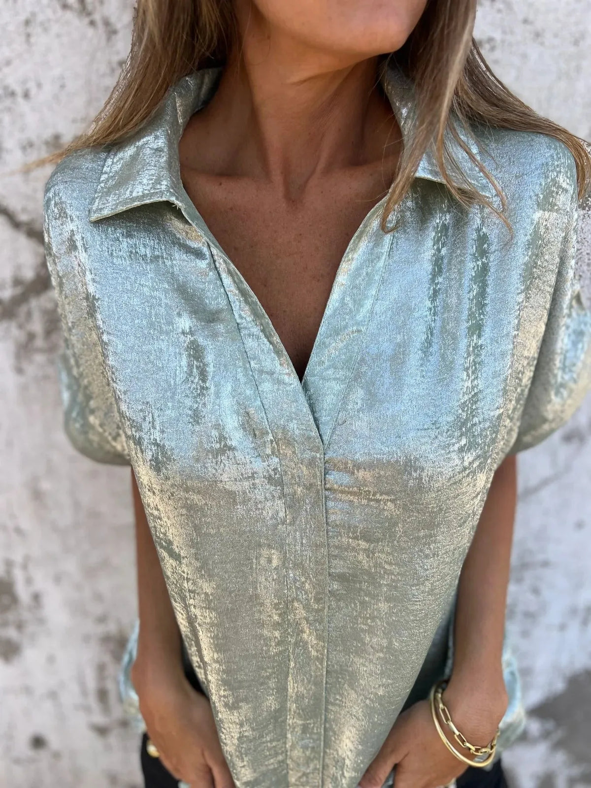 Full Size Collared Neck Short Sleeve Shirt Plus Size, view 5