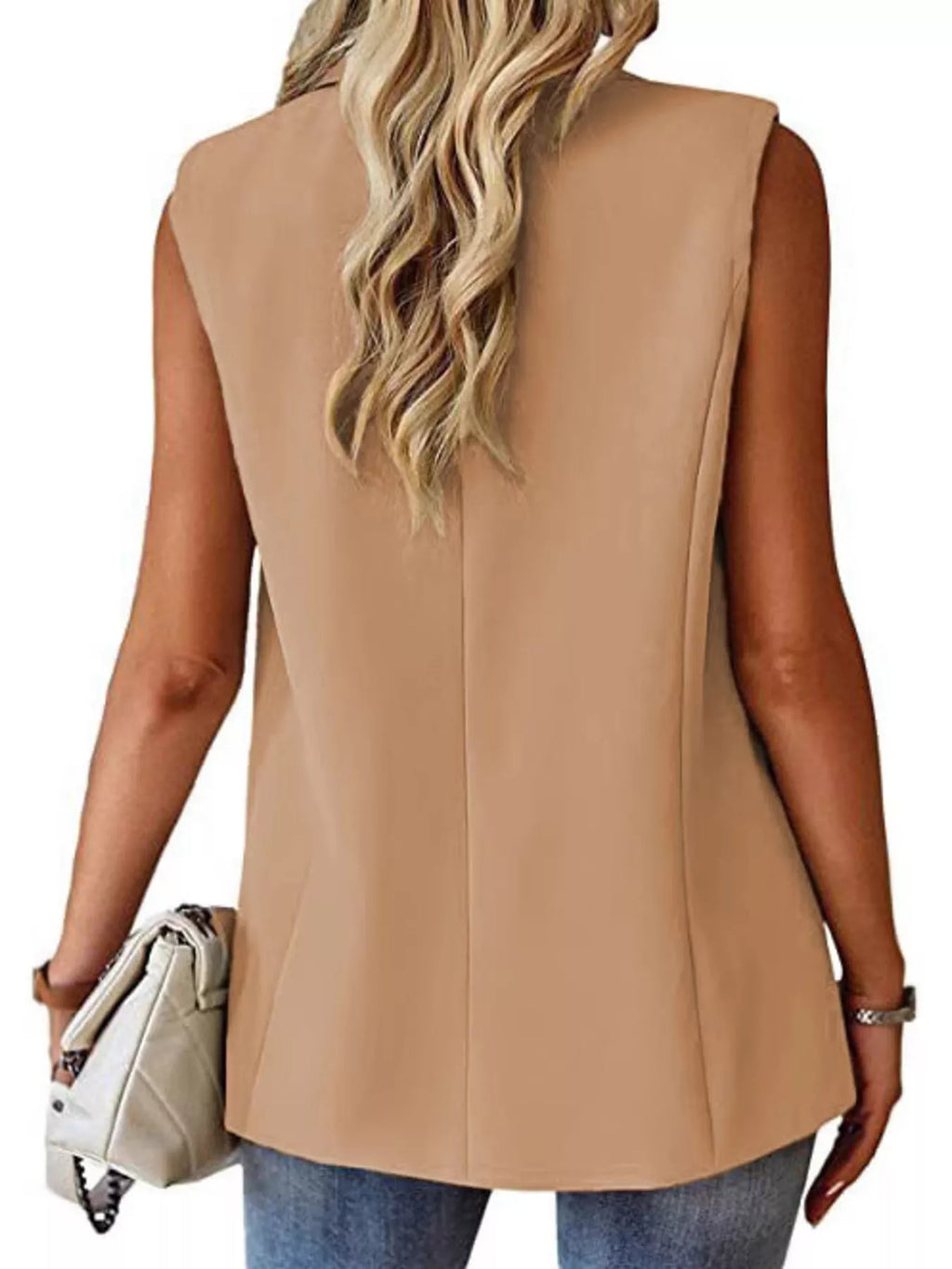 Full Size One Button Lapel Collar Vest Coat Plus Size - Lilixa.store
