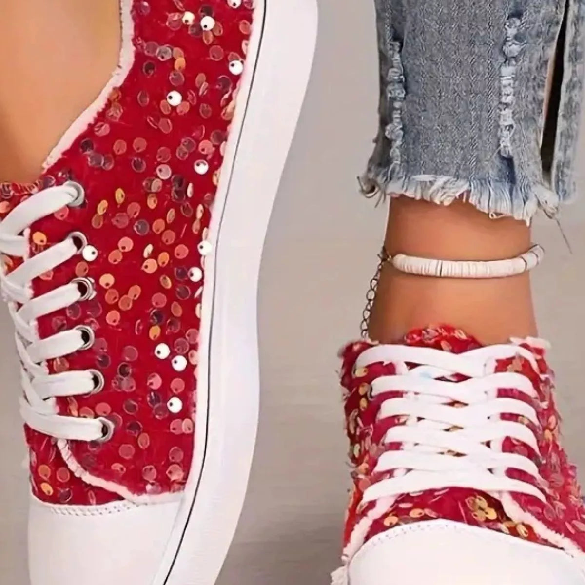 Sparkling Sequin Low-Top Sneakers - Lilixa.store