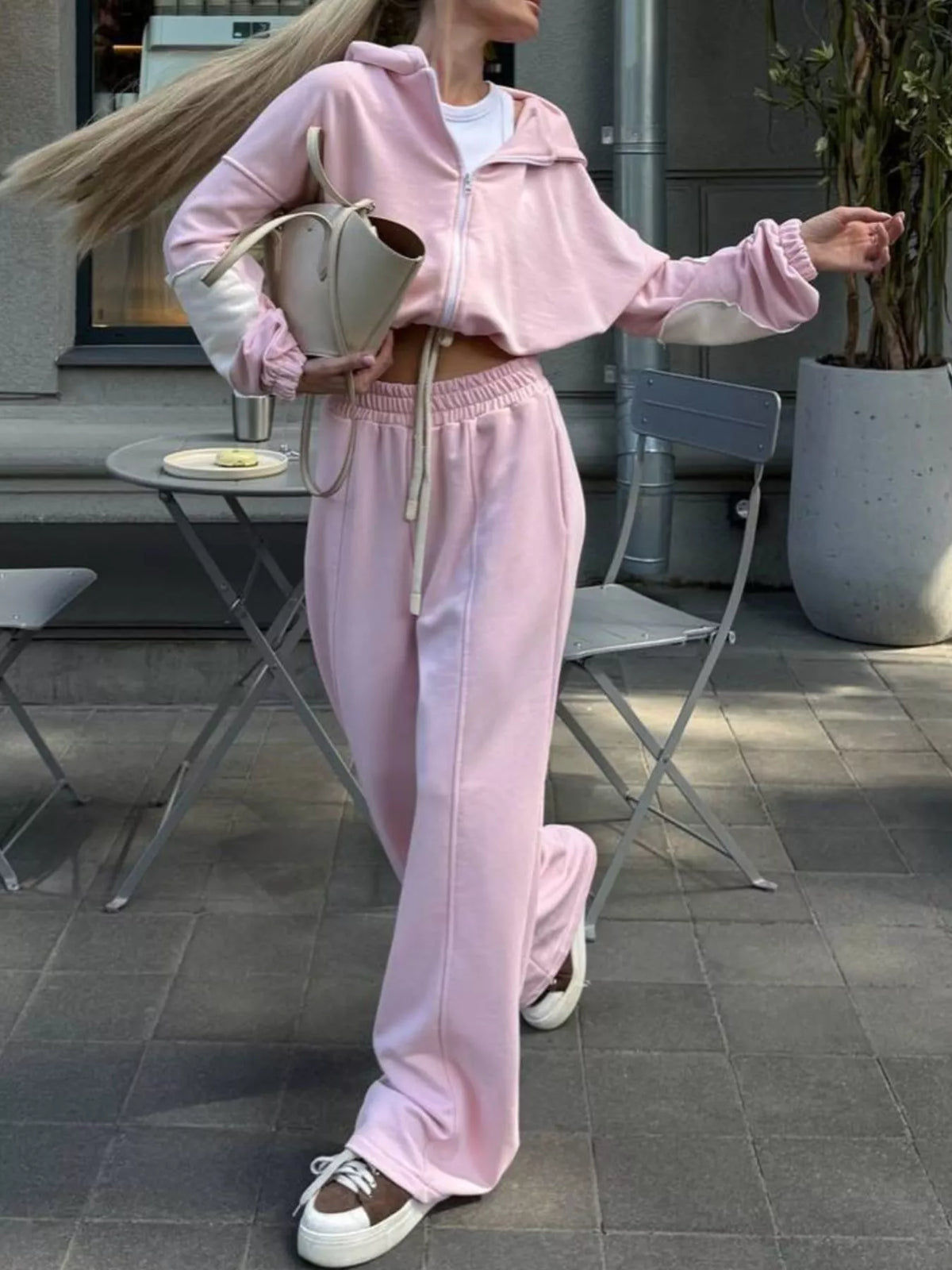Zip Up Hoodie and Wide-Leg Pants Set - Lilixa.store