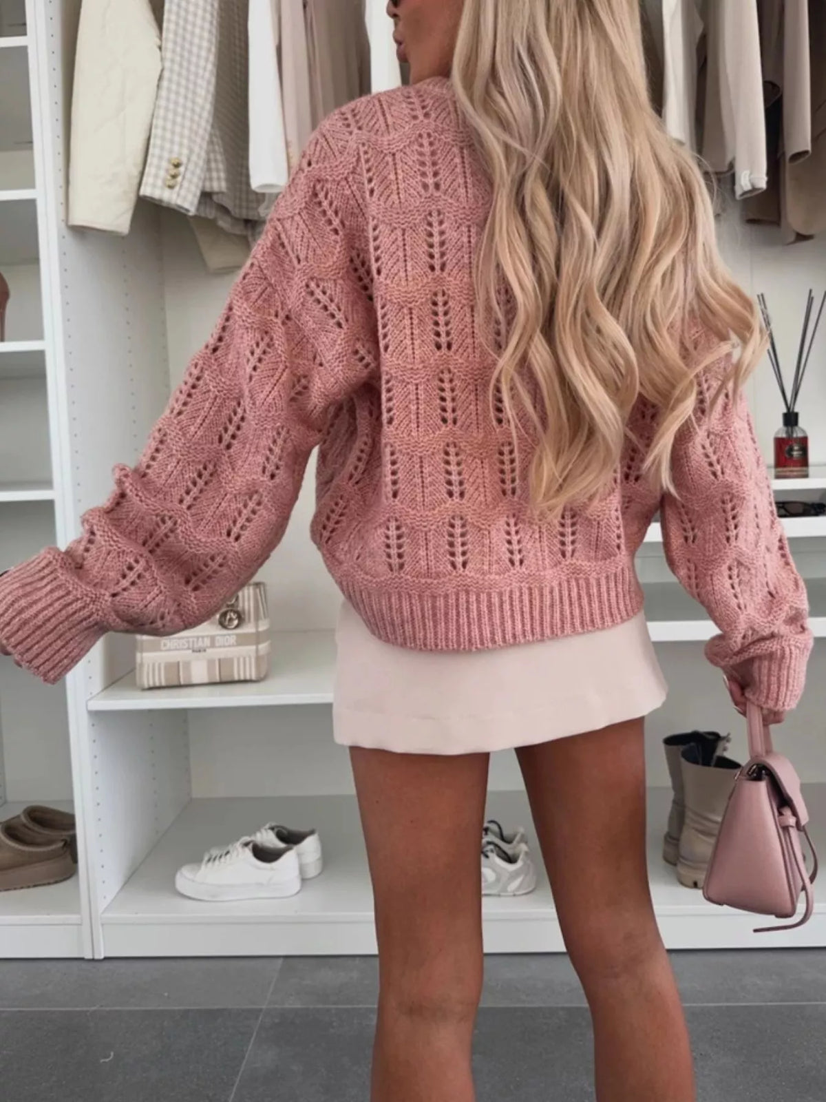 Openwork Round Neck Sweater - Lilixa.store