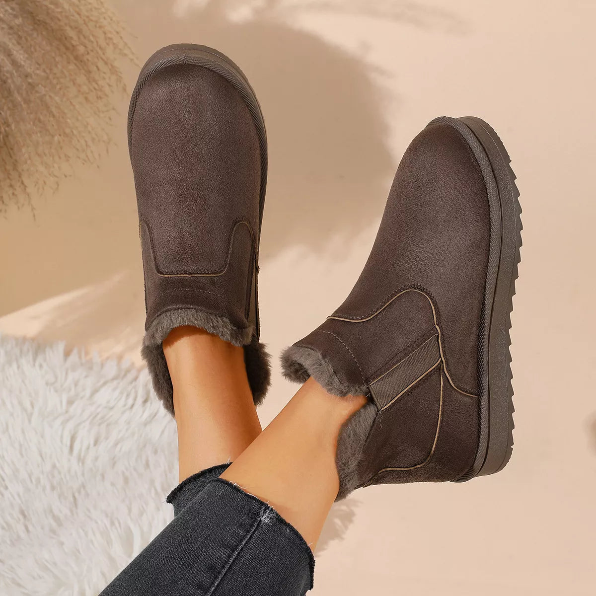 Plush Lined Winter Ankle Boots - Lilixa.store
