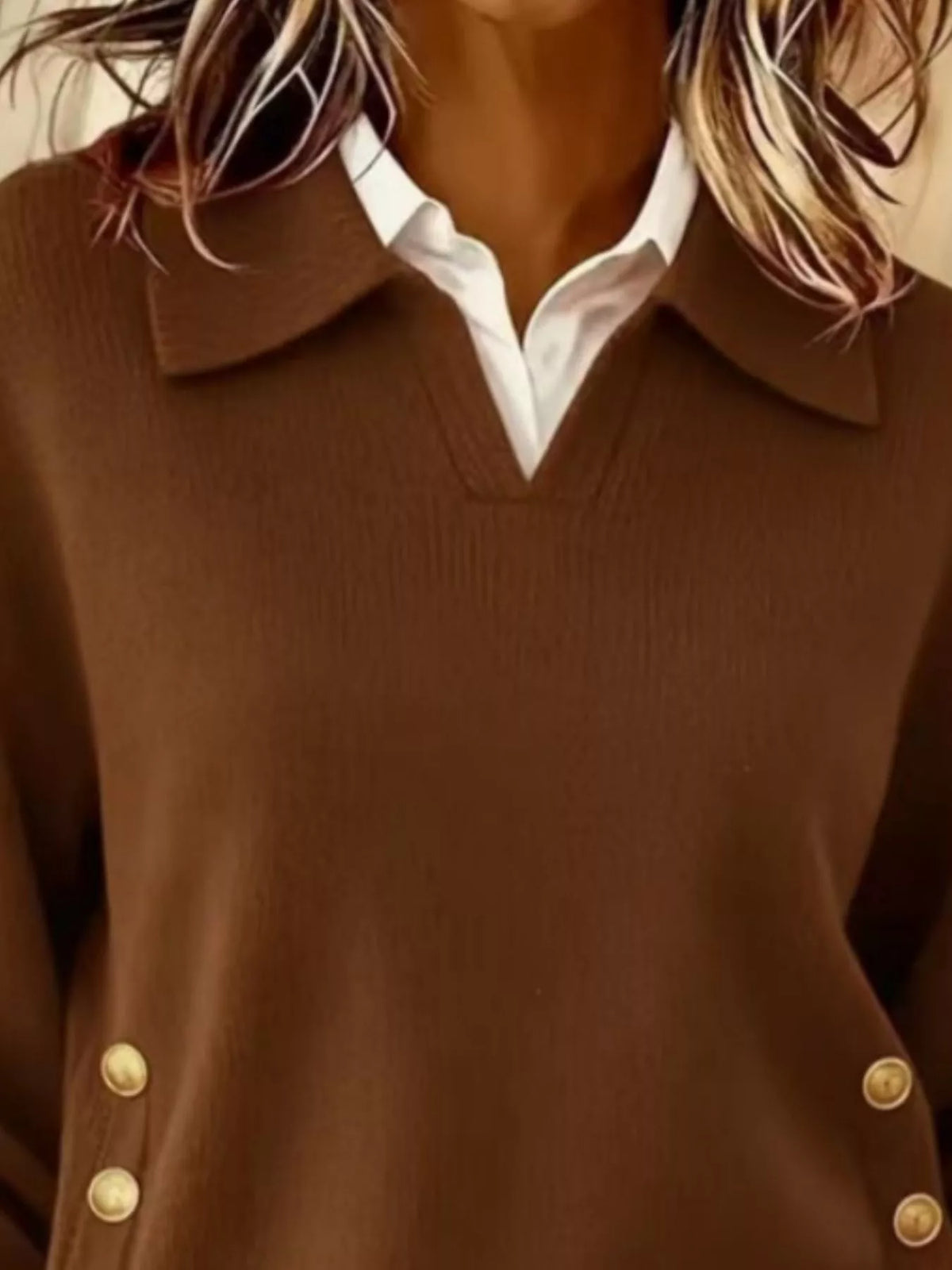 Full Size Decorative Button Dropped Shoulder Sweater Plus Size