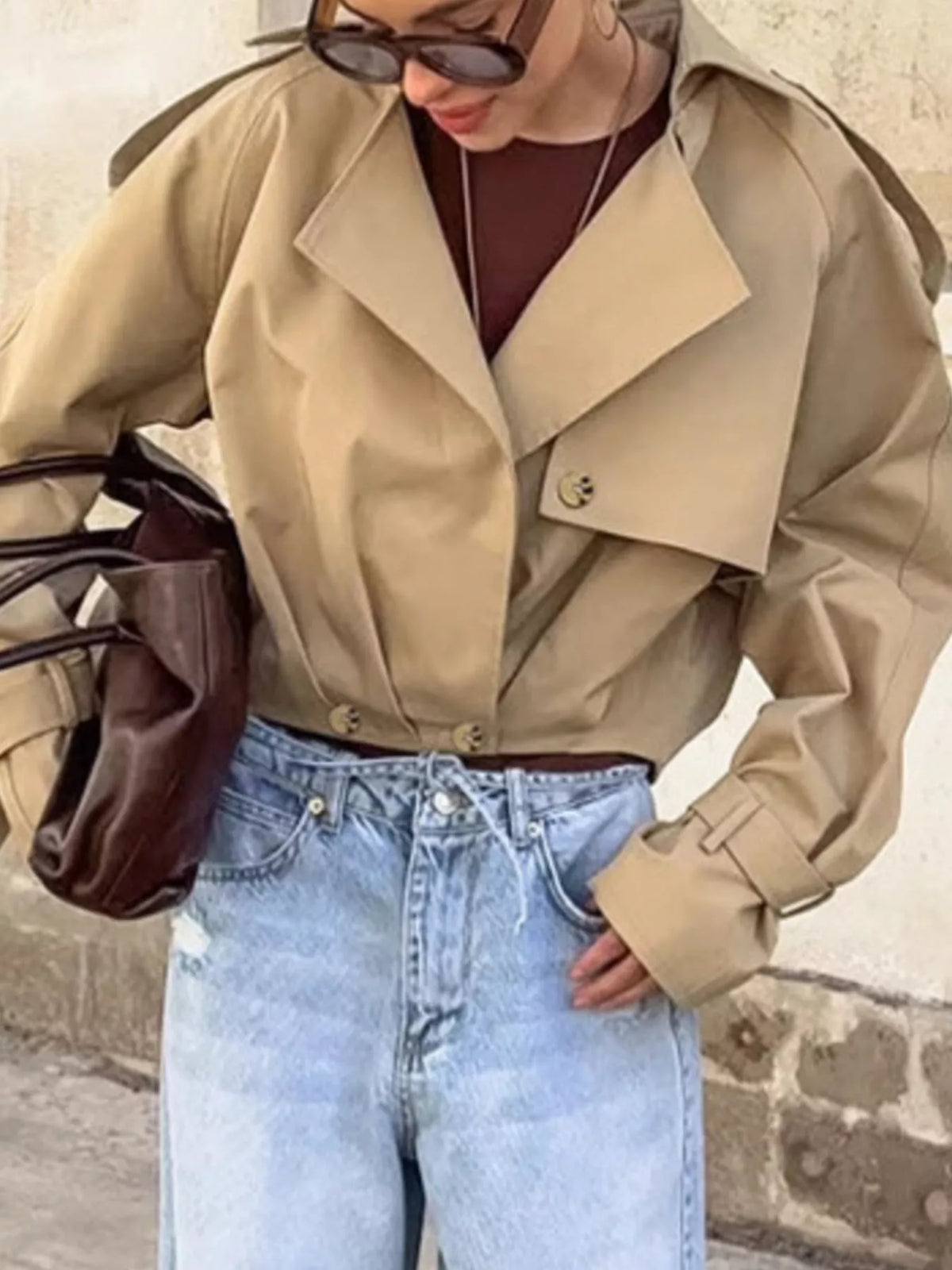 Wide Lapel Cropped Trench Coat - Lilixa.store