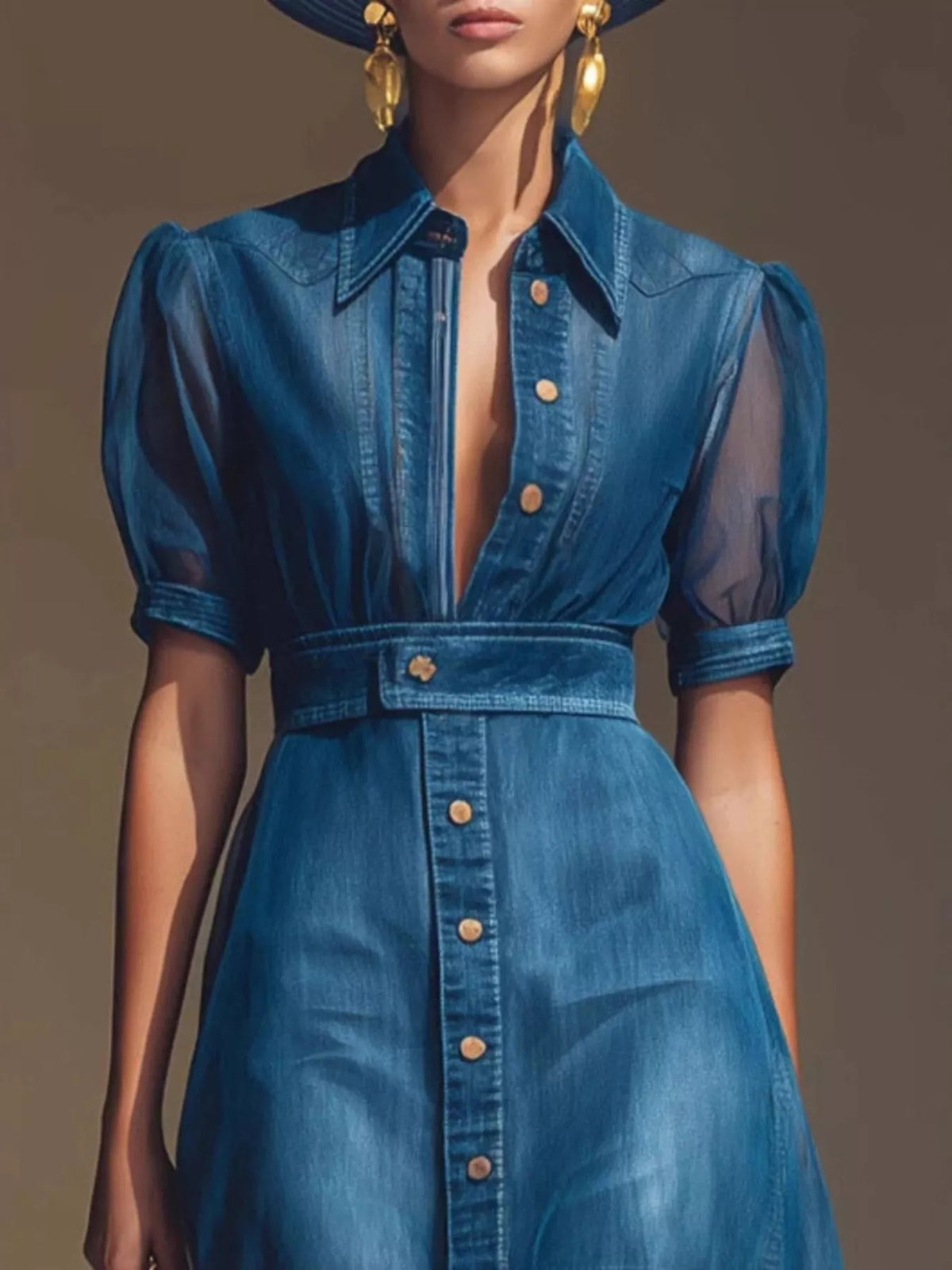 Sheer Panel Button-Down Maxi Dress