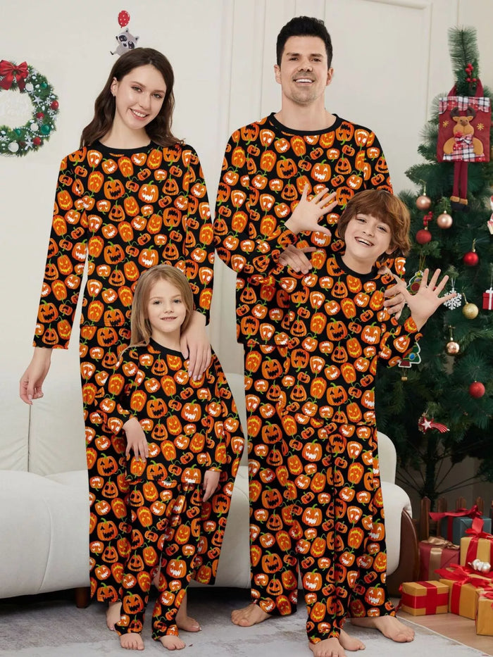 Full Size Family Matching Halloween Pumpkin Print Pajama Set Plus Size - Lilixa.store
