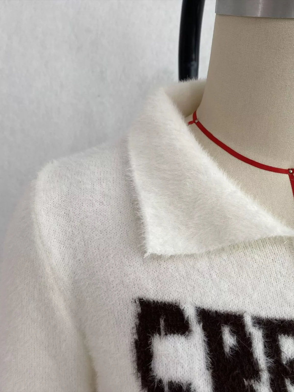 Fuzzy Letter Zip-Up Cardigan, view 6