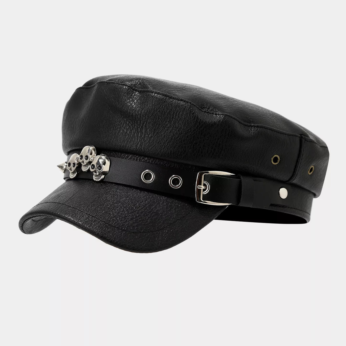 Studded Embellished Faux Leather Hat - Lilixa.store