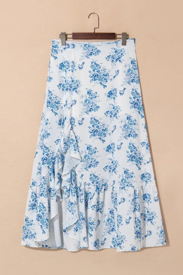 Split Asymmetrical Ruffled Printed Skirt - Lilixa.store