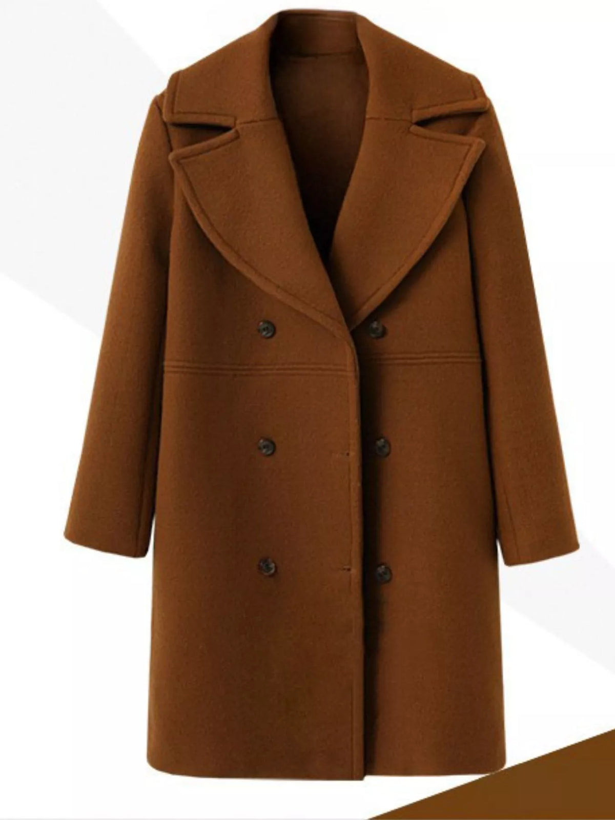 Double-Breasted Long Sleeve Coat in Brown