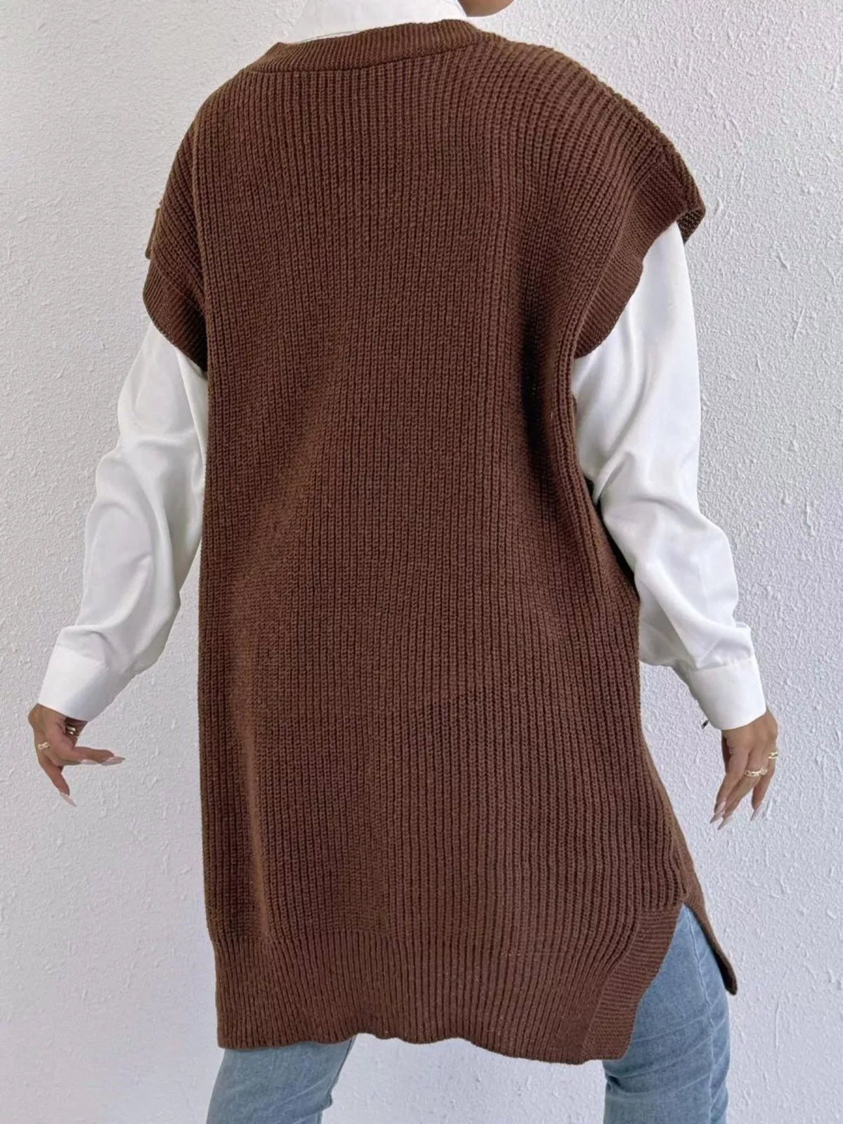 Slit V-Neck Sweater Dress, view 4