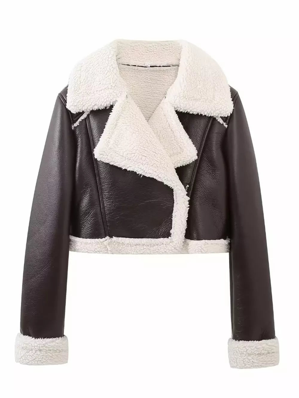 Collared Neck Long Sleeve Plush Cropped Jacket, view 3