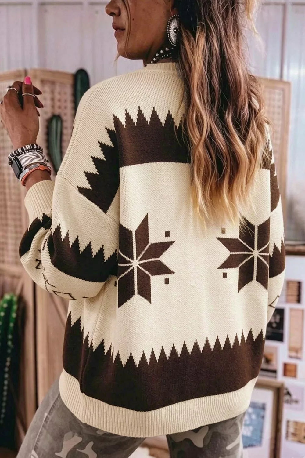 Geometric Zip-Up Knit Cardigan