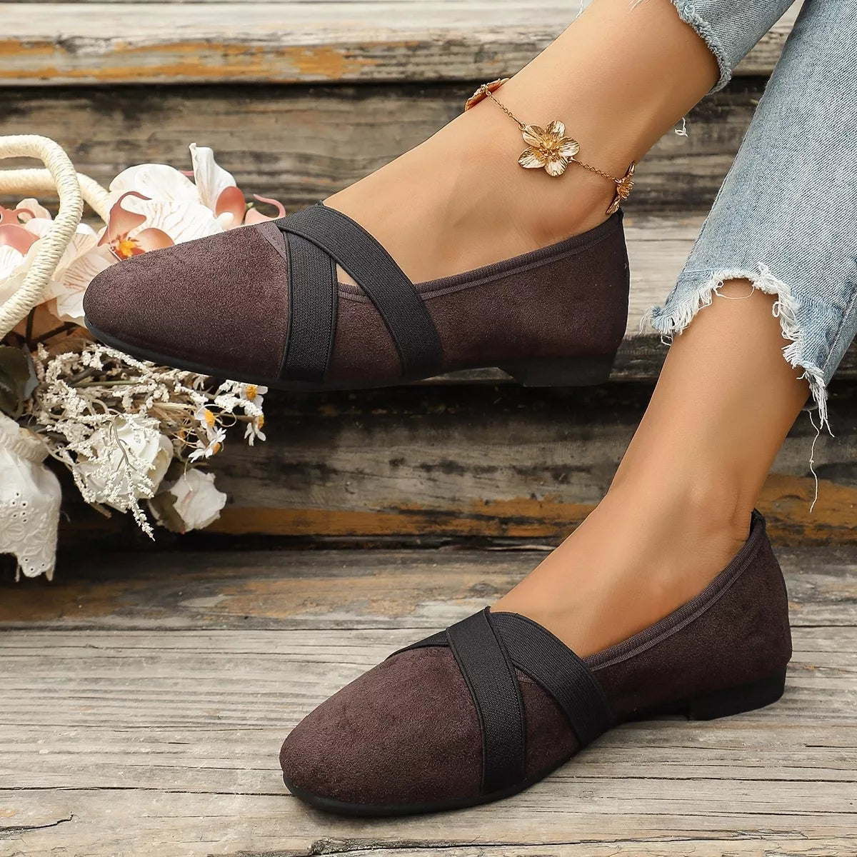 Suede Cross-Strap Slip-On Loafers, view 8