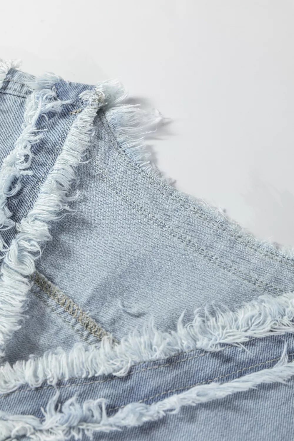 Frayed Edge Flap Pockets Denim Vest Jacket in Light Blue, view 9