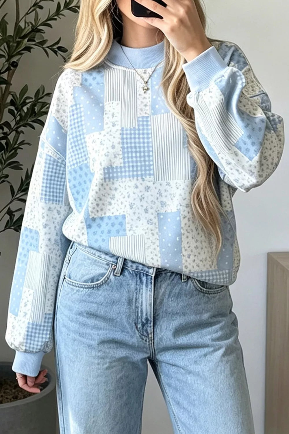 Vintage Patchwork Print Dropped Shoulder Sweatshirt - Lilixa.store