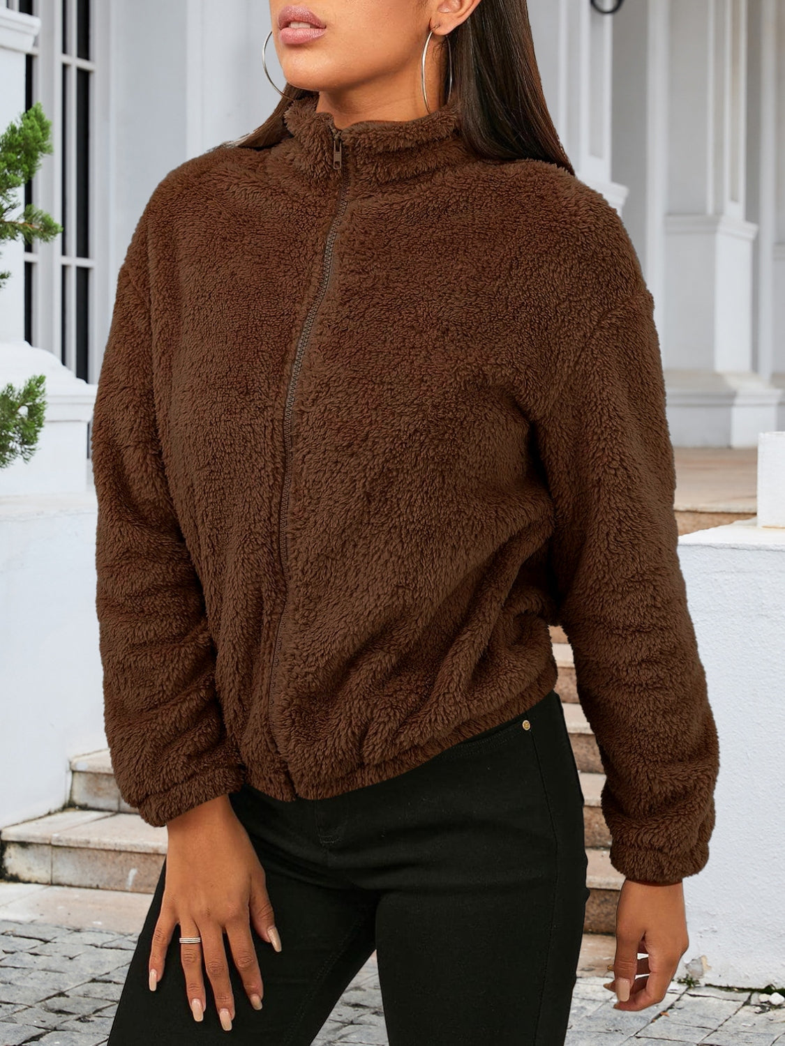 Zip Up Turtleneck Long Sleeve Jacket, view 4