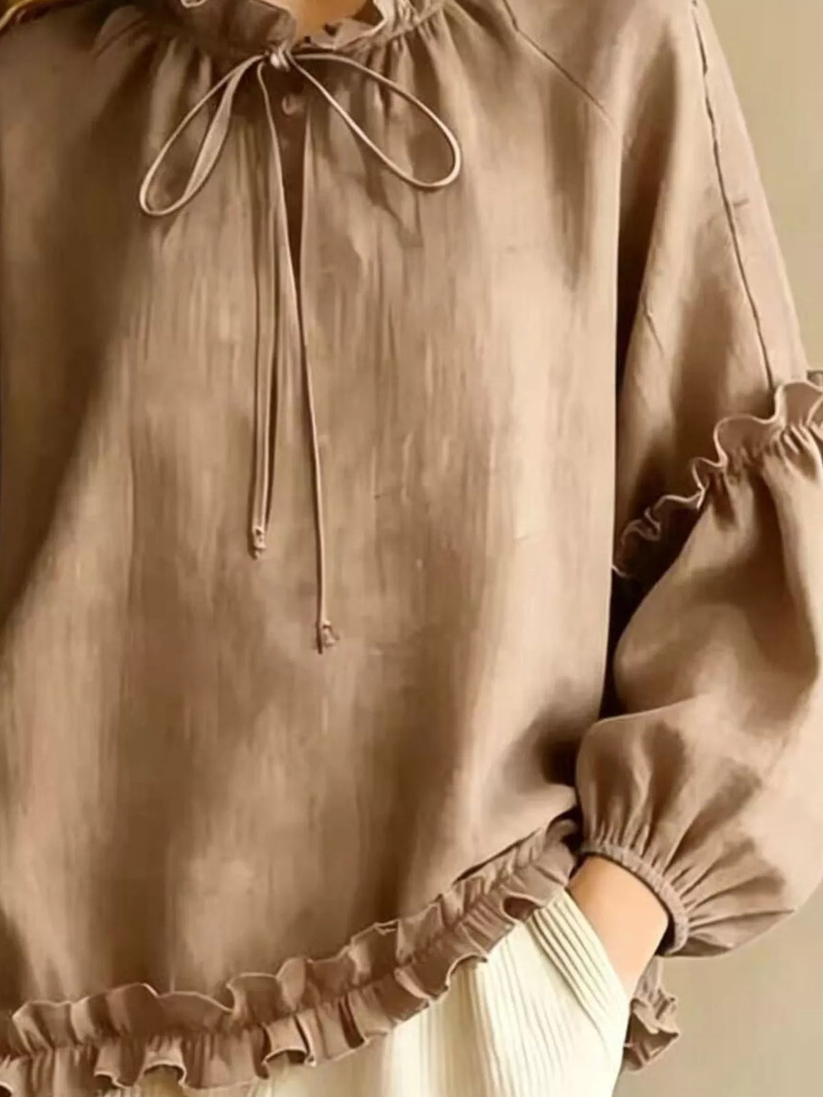 Frill Balloon Sleeve Blouse - Lilixa.store