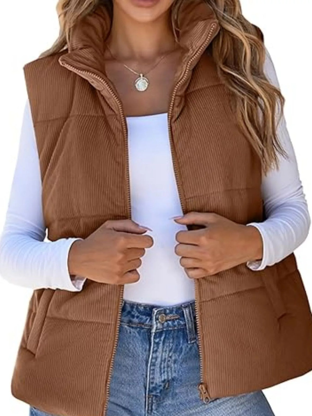 Corduroy Zip Up Vest Coat - Lilixa.store