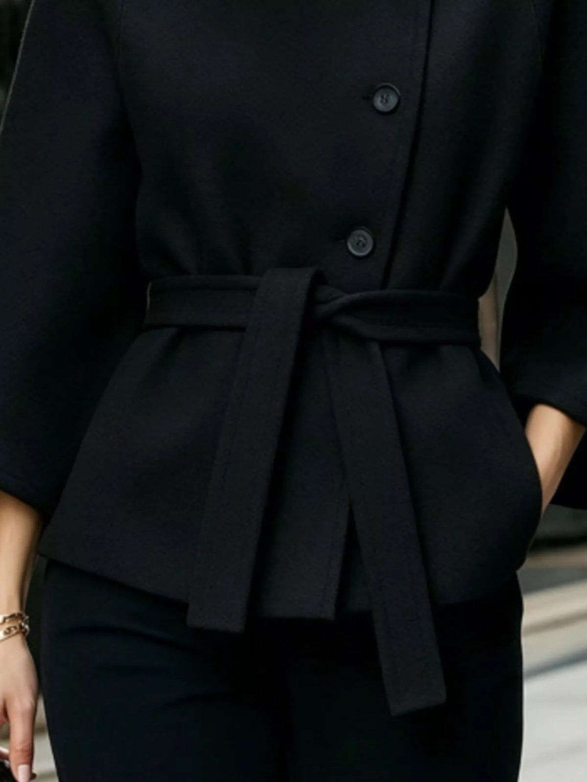 Button Down Cape Coat with Belted Waist, view 6