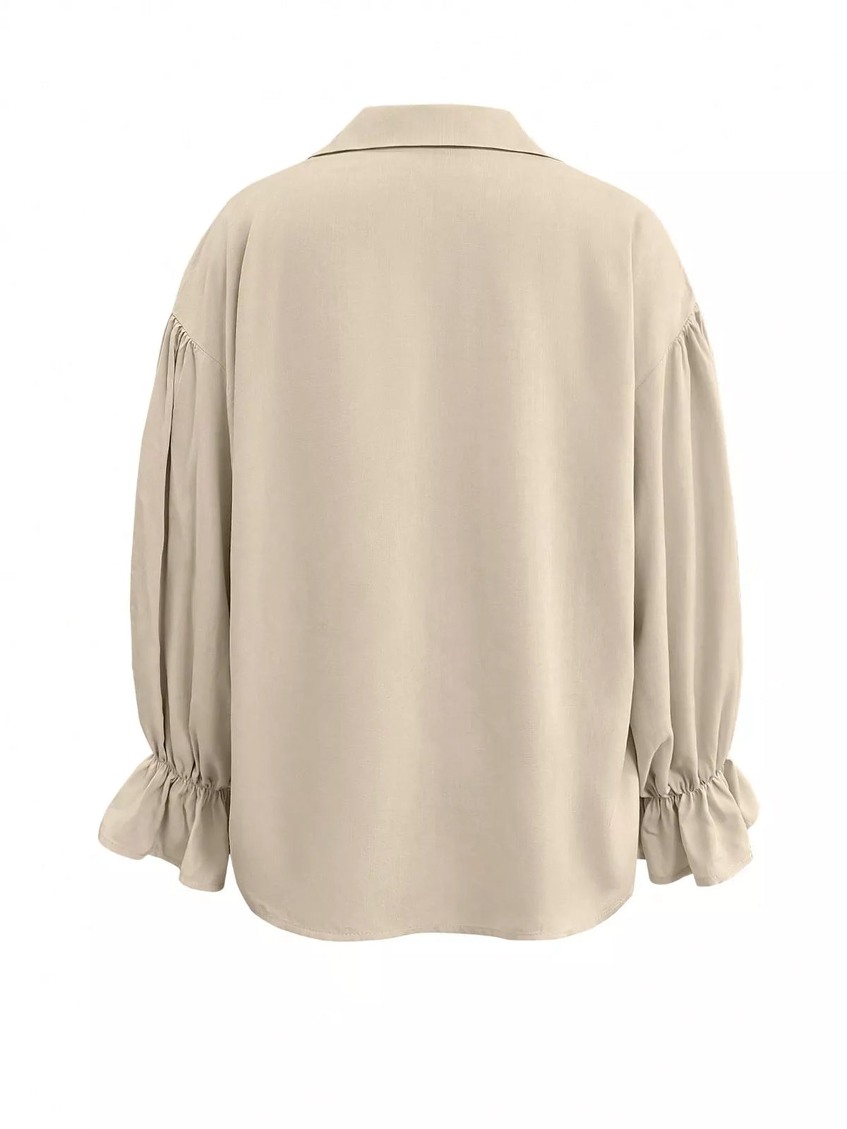 Button Up Flounce Sleeve Shirt in Beige, view 4