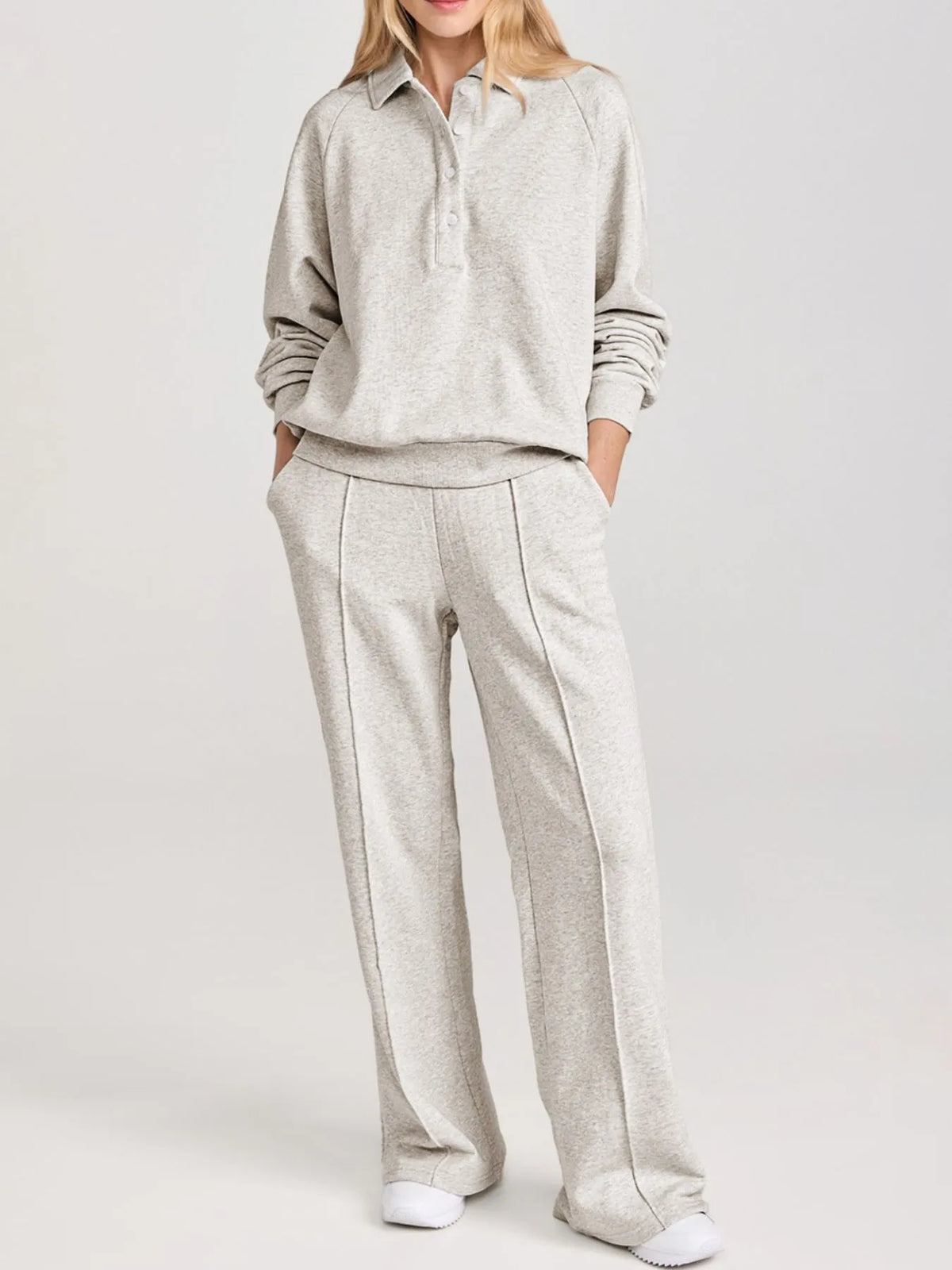 Collared Sweatshirt and High Waist Pants Active Set - Lilixa.store