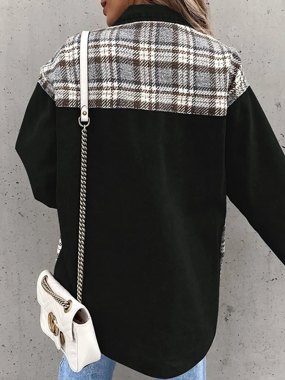 Plaid Button Up Dropped Shoulder Jacket, view 2