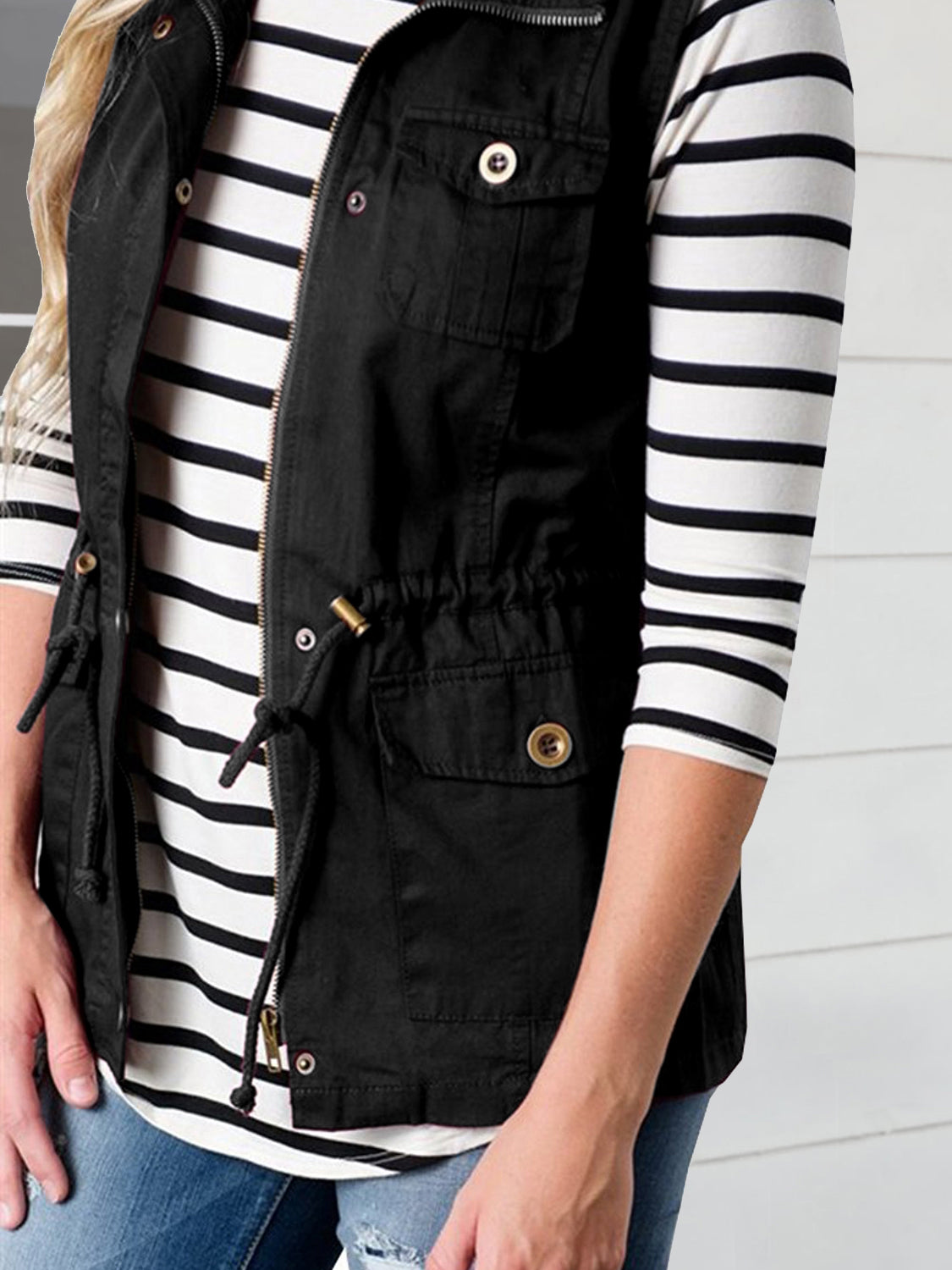 Drawstring Waist Vest with Pockets, view 2