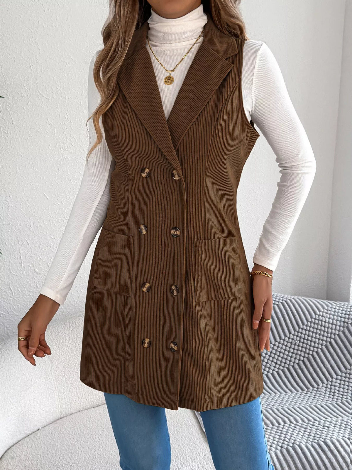 Double-Breasted Long Vest Coat - Lilixa.store