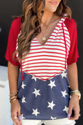 Stars and Stripes Print Drawstring Hoodie - Lilixa.store