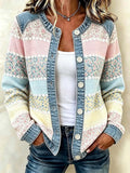 Full Size Floral Patchwork Denim Trim Jacket Plus Size - Lilixa.store