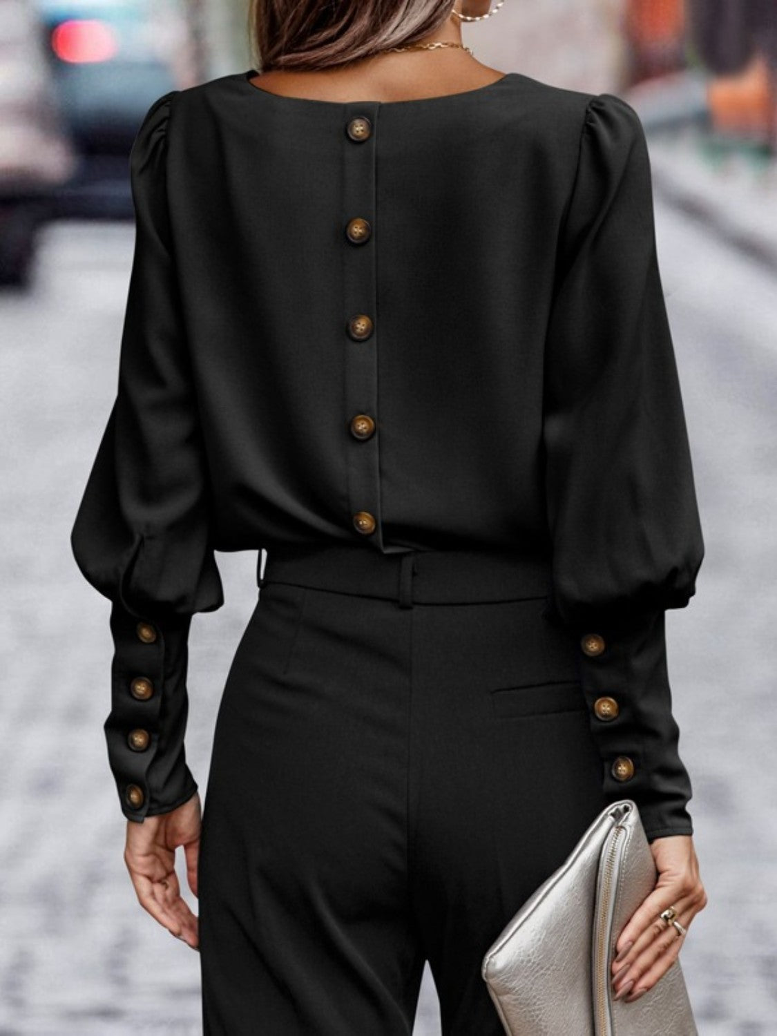 Round Neck Lantern Sleeve Blouse, view 6