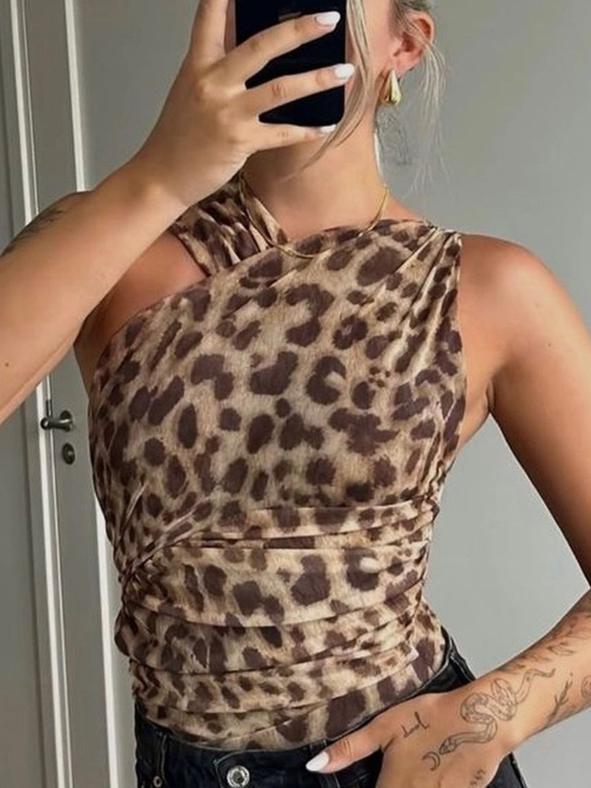 Asymmetrical Neck Leopard Bodysuit - Lilixa.store