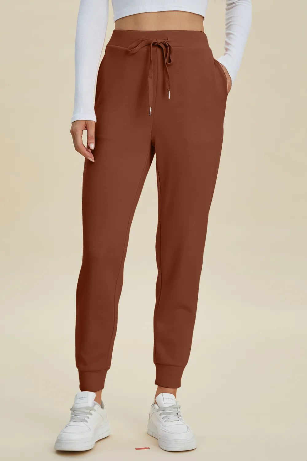 Basic Bae Full Size Air Scuba Drawstring High Waist Joggers in Caramel