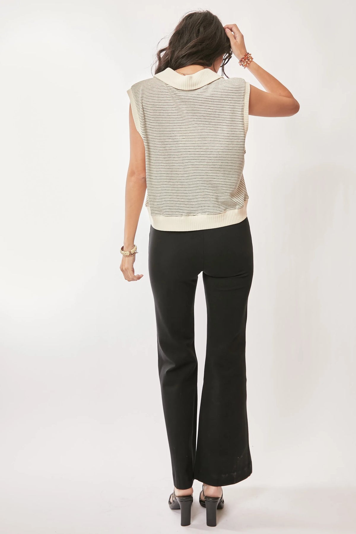 Davi & Dani French Terry Boxy Fit Striped Sweater Vest - Lilixa.store