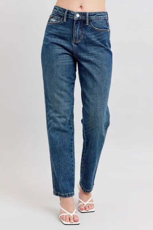 Judy Blue Full Size High Waisted Rigid Magic Non-destroy Straight Leg Jeans Plus Size - Lilixa.store