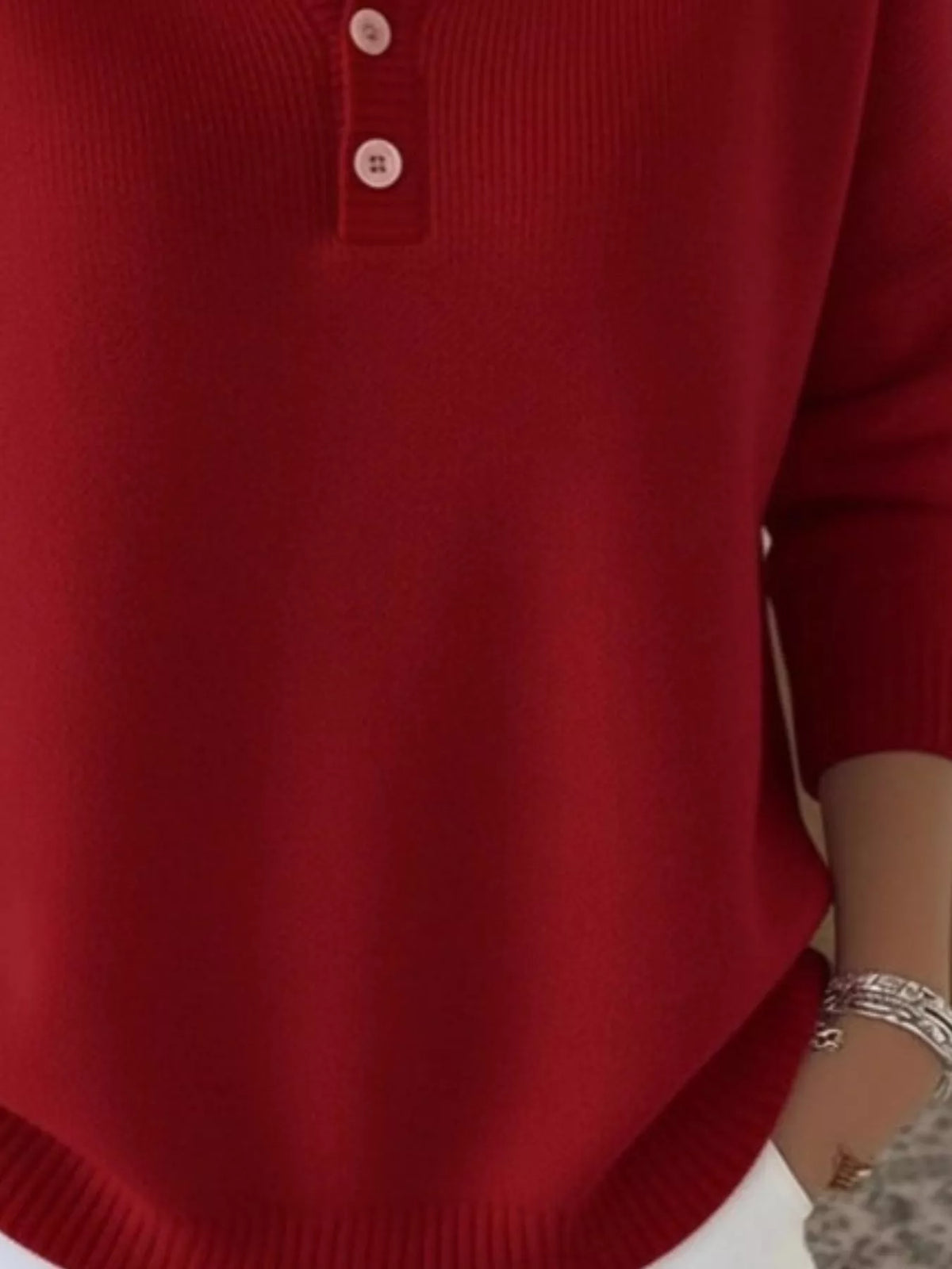 Full Size Button Detail Ribbed Knit Sweater Plus Size - Lilixa.store